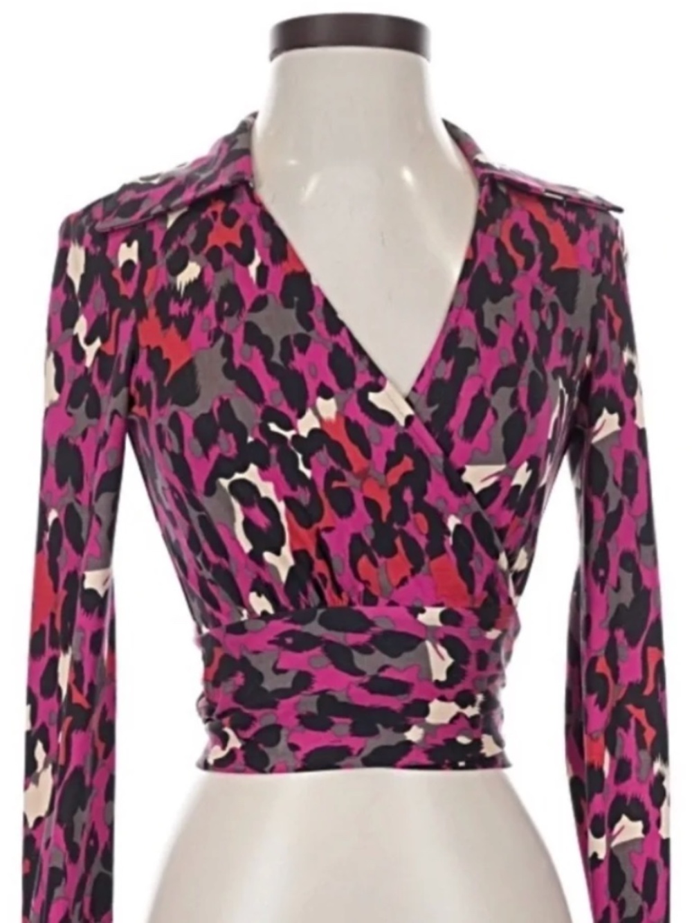 Diane von Furstenberg, Jersey Leopard Wrap Top | Pink, Size 10